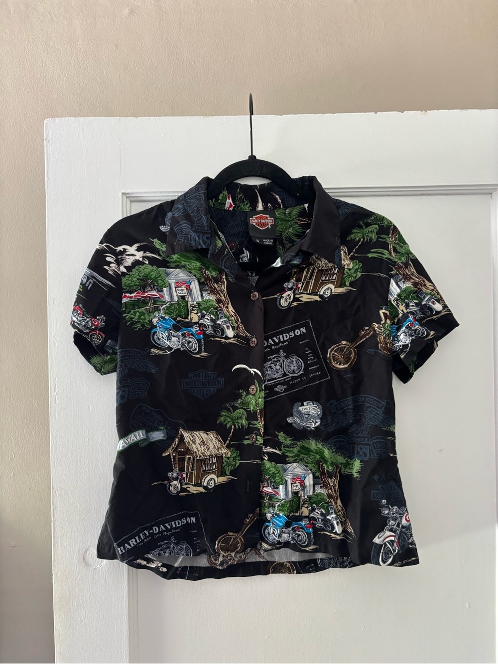 Harley-Davidson Black Short-Sleeve Motorcycle Print Button-Up Shirt